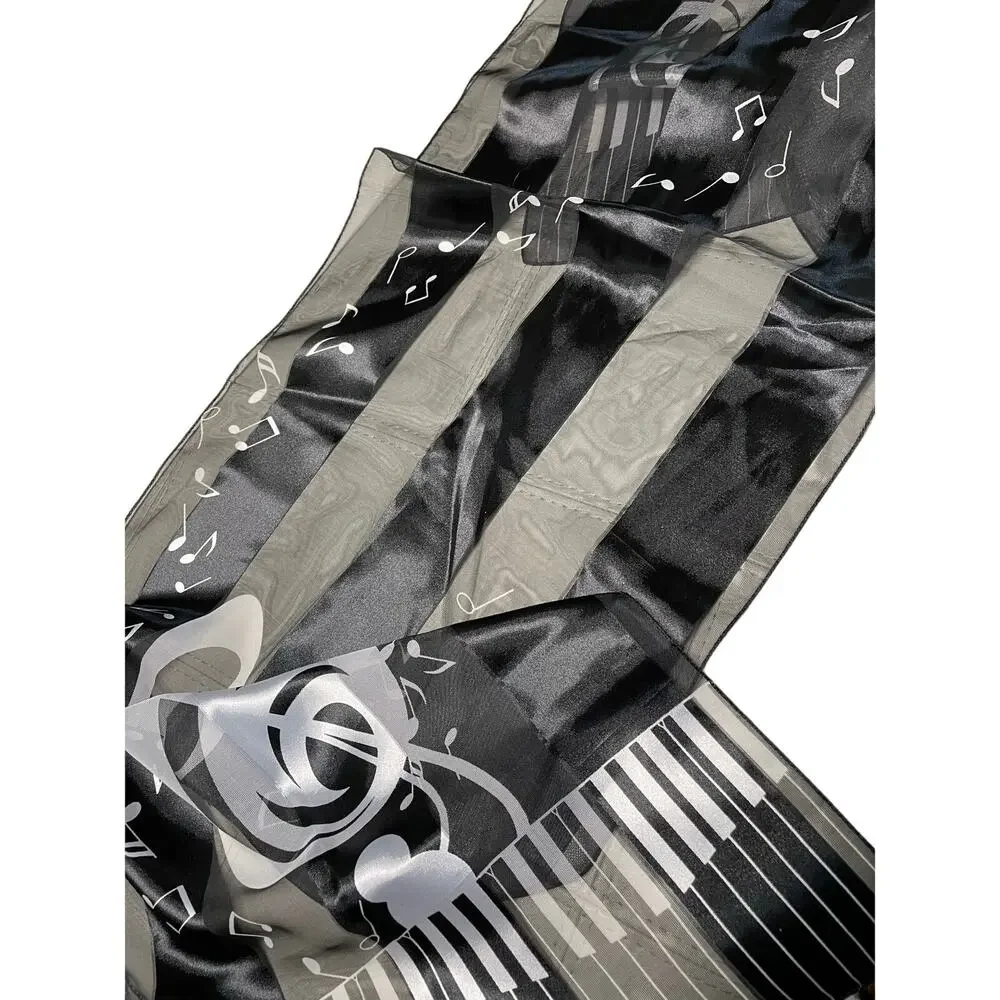 Treble Cleft Black Striped Long Sheer Scarf